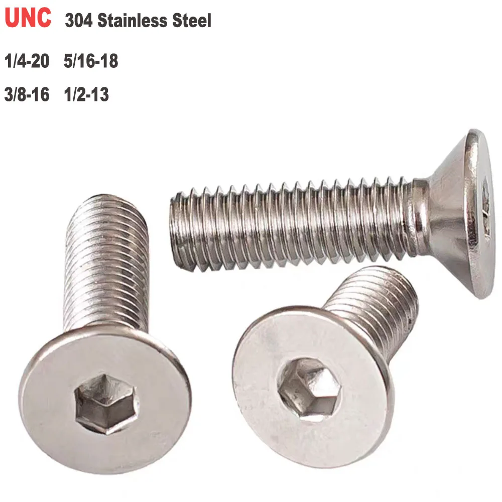 SUS304 A2‑70 Stainless Steel UNC Thread Countersunk Head Hex Socket Allen Screws 1/4'' 5/16'' 3/8'' 1/2''