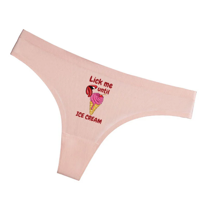 New Sexy ICECREAM Printing Underwear for Girls Lick Me G String Funny Pantie for Women Breathable Inner Clothing Plus Size