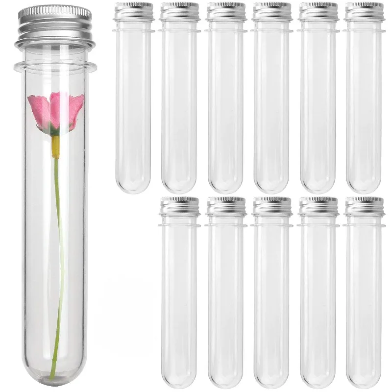 60Pcs Clear Plastic Test Tubes 45ML with Screw Caps,Test Tube Container for Scientific Party,Wedding Decorate, Plant Propagation