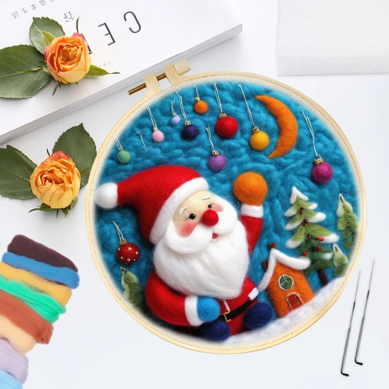 

CHENISTORY Санта-Клаус, шерстяной фетр, рождественский подарок, аксессуары из шерстяного фетра, набор для валяния игл для начинающих, вязание из шерсти