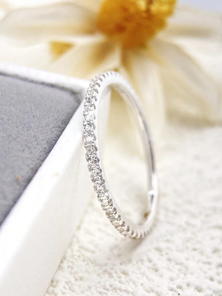 Women's 925 Sterling Silver Shiny Full Zircon Stackable Ring