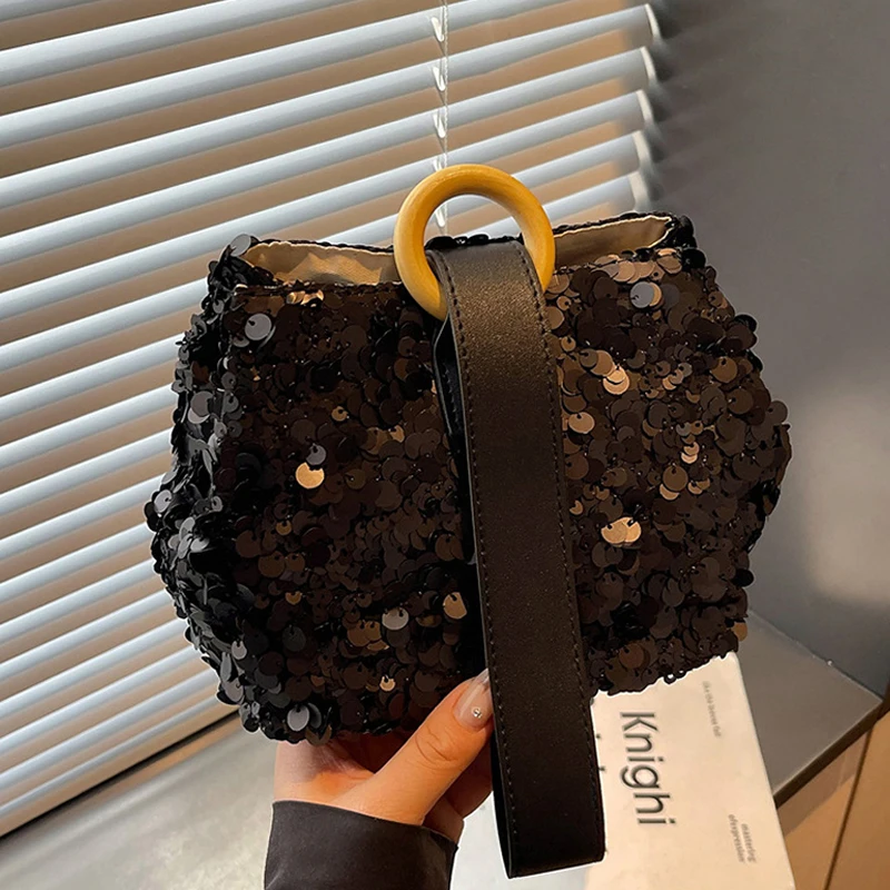 Pailletten-Handgelenktasche, glitzernde Handtasche, Damen-Clutch, einzigartige elegante Abendtasche für Partys, Hochzeiten, Bankette, Abendessen – Detail 17