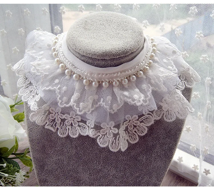 Lace White Pearl Turban Bib Cute Simple Pet Dog Cat Lace Fabric Collar Saliva Towel Scarf Adjustable Clothing Decorative