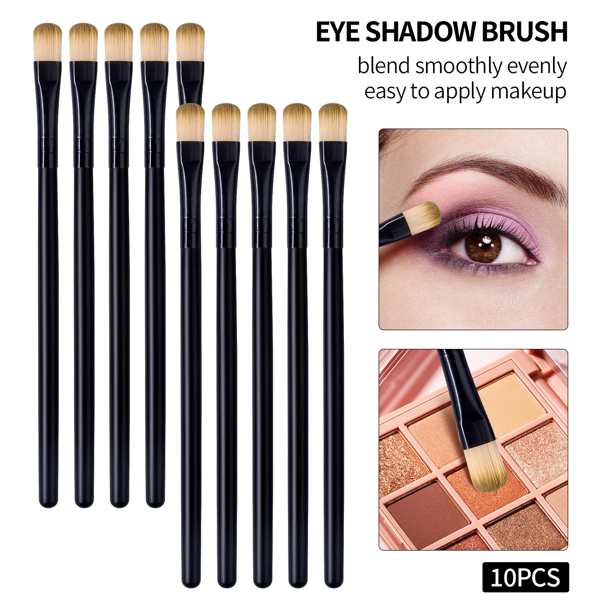 Hot Sale 10PCS Flat Eye Shadow Brushes, Black Handle Soft Bristle Eyeshadow Applicator Brushes for Beginner Eye Makeup