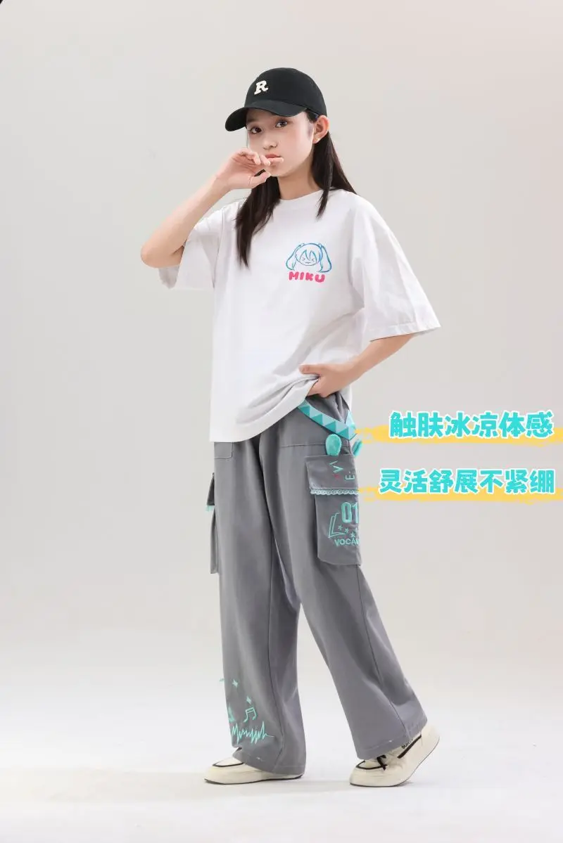 Cute Hatsune Miku Summer Multifunctional Comfortable Straight Overalls Cartoon Anime Fashionable Comfortable Casual Pants