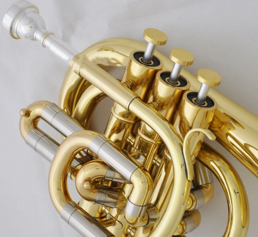 Professional C Key Pocket Trumpet Gold Lacq Cornet Horn Monel Valve New Case