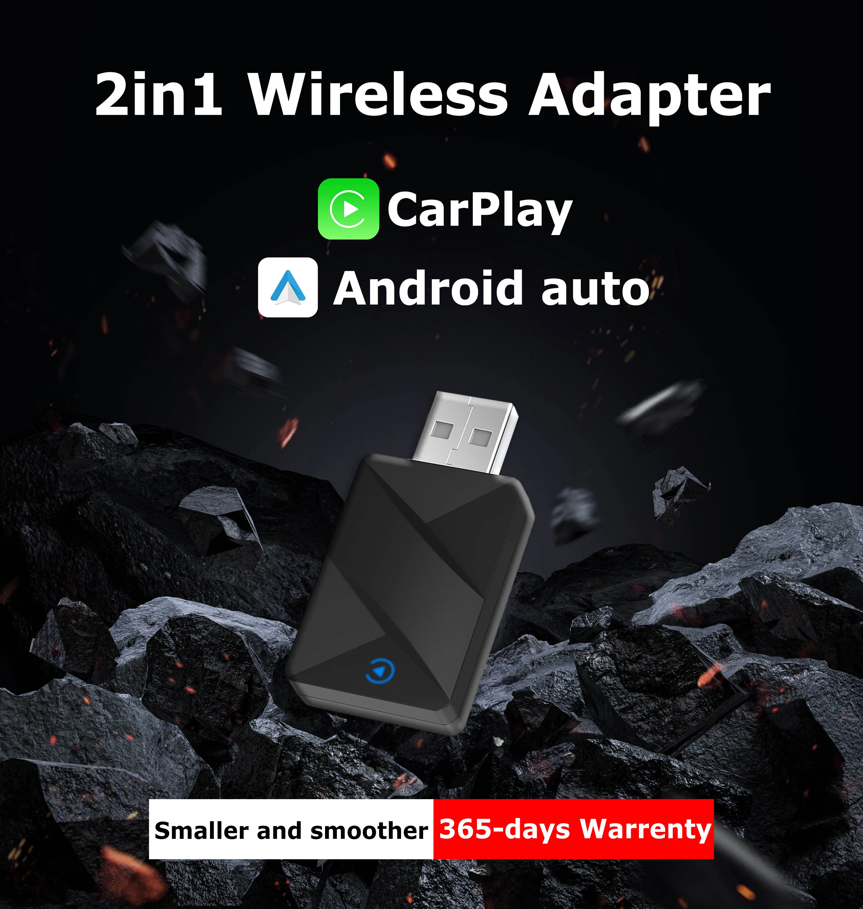 

NEW Wireless Carplay&Android Auto Box 2in1 Wired to Wireless Dongle Automatic Connect Adapter Bluetooth Plug&Play Mini Box