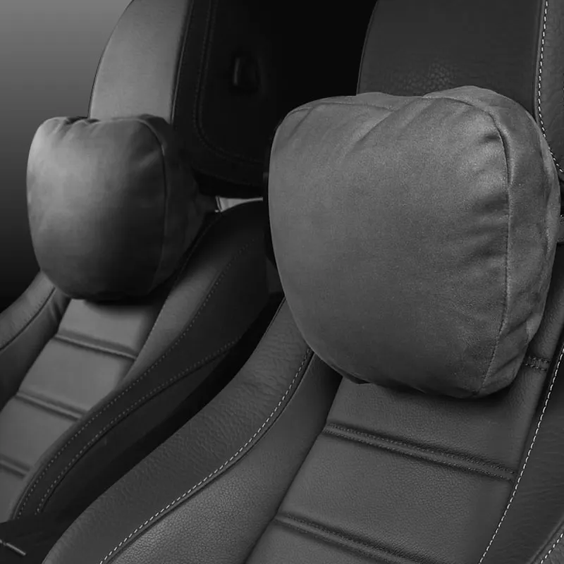 

Luxury S Class Car Pillow Suede Leather Headrest Neck For Audi badge Travel Pillows Waist Support Seat Cushion Car Accessories