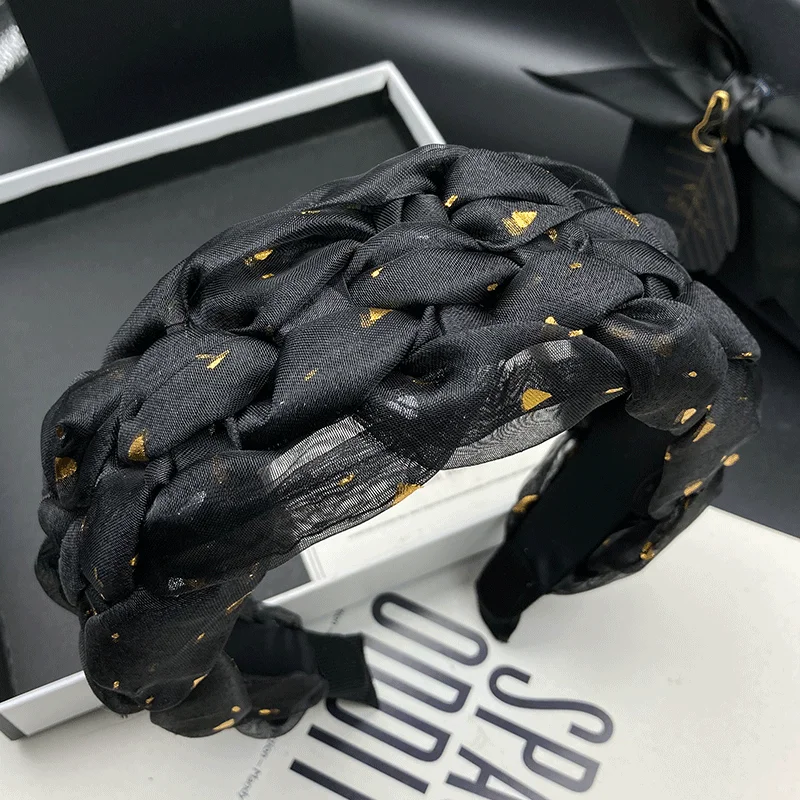 

Black Fried Dough Twists Braid Hair Clip Hair Band for Female High Skull Top Headwear Wide Edge Pressed Hair Band