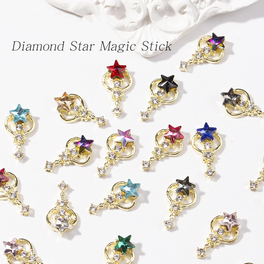 

10pcs/bag Shinny Diamond Star Magic Stick Nail Charms 3d DIY Manicure Decoration Accessories Press On Nails Art Design Jewelry