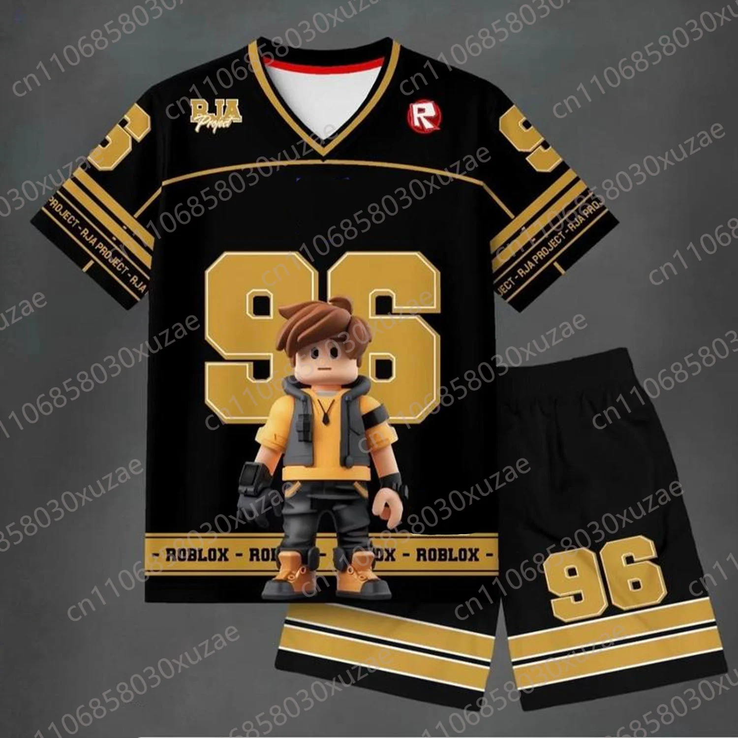 2026 New Setelan Jersey Anak Roblox Man Face Noob Gaming Baju Kaos Full Print Dryfit Laki Perempuan 3-10 Tahun