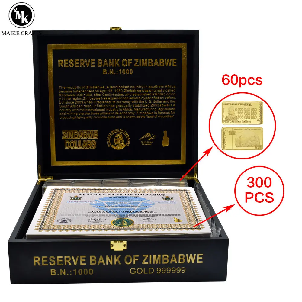 

300pcs ONE Centillion Containers Zimbabwe Paper Money Souvenir Certificate Certificate with Serial Number UV Security Banknote