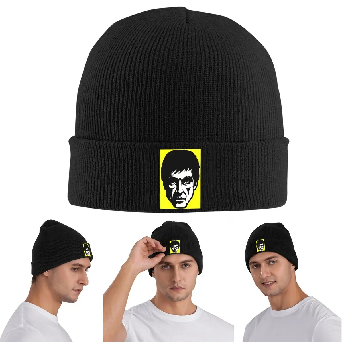 

Теплая вязаная шапка с логотипом Scarface, зимняя вязаная шапка с капюшоном, шапочки Skullies, шапки в стиле хип-хоп для унисекс