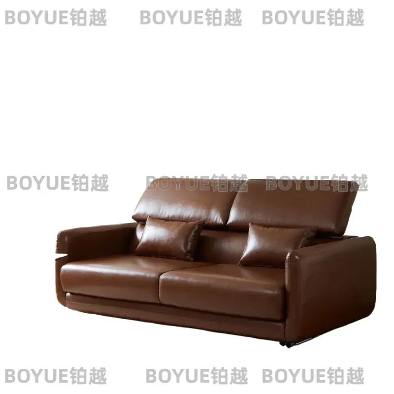 Custom Medieval Eco Leather Sofa Bed Folding Dual Purpose Straight Row for Living Room Bedroom Hotel Apartment Integrated
