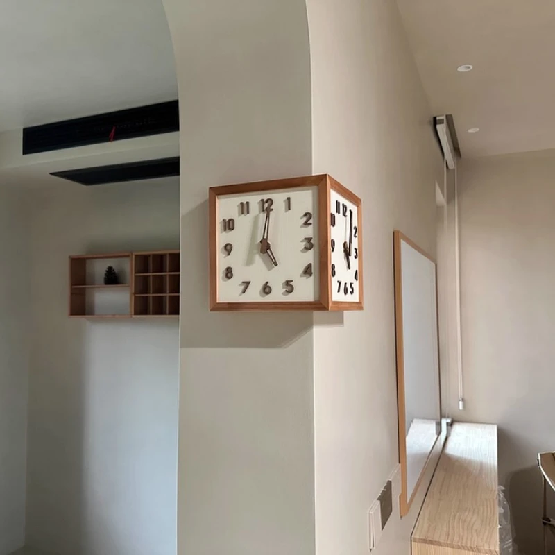 

Solid Wood Corner Timepiece for Living Room Dual-Faced Wall Clock Silent Modern Pendulum Clock Scandinavian Angle Mount Decor