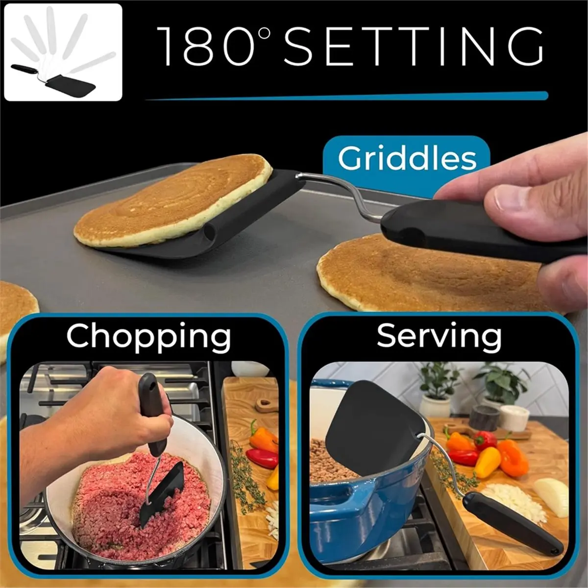 Adjustable Angle Spatula Turner and for Eggs,Pancakes,Burgers Swappable Spatula Heads Non-Stick Cookware Safe