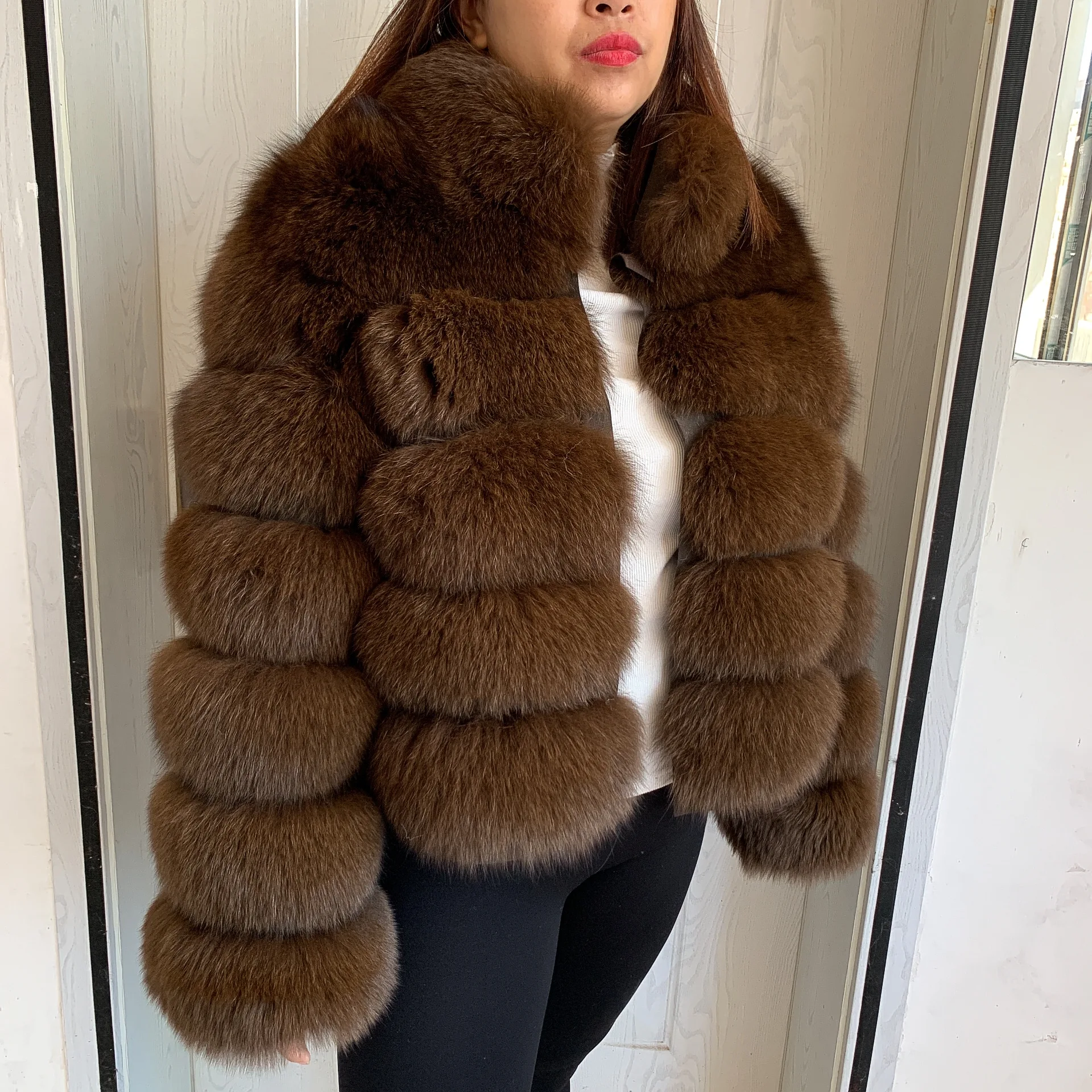 Women Real Fox Fur Coat Women's Winter Warm Natural Fur Jacket with Stand Neck Design Fashion Women's Raccoon Fur Coat