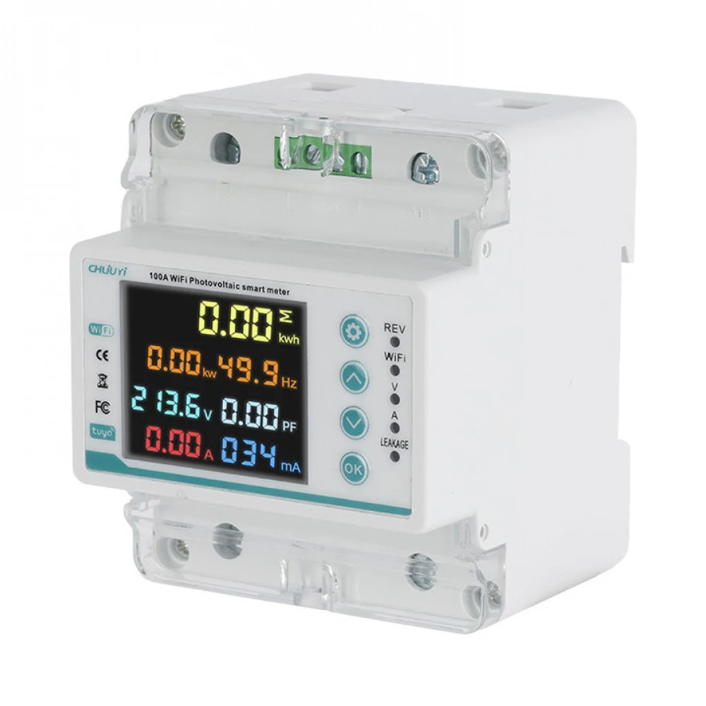 

Tuya WiFi Smart Single Phase 100A Auto-reclosing Energy Meter Bi-Directional Prepaid Energy Monitor Voltage Current Protector