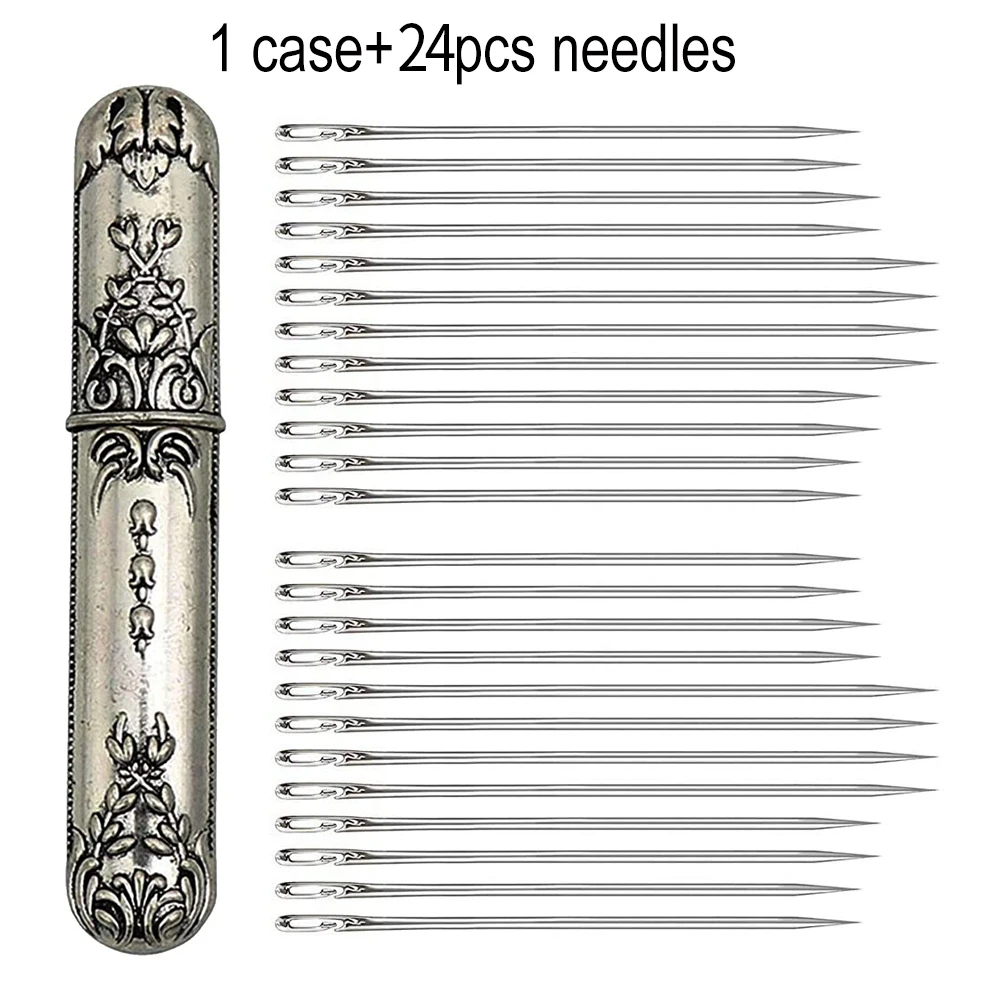 Vintage Needle Case Portable Sewing Storage Case Embroidery Needle Storage Case Box With 24pcs Self Threading Needles