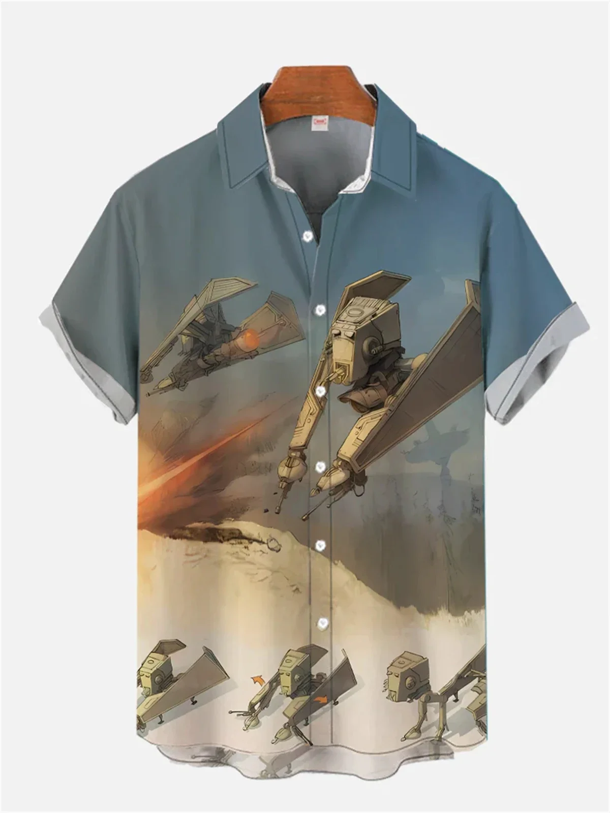 Herren hemd mysteriöser Rücken druck bequemes Herren-Revers oberteil Sommer neues Herren-Kurzarmhemd groß, locker