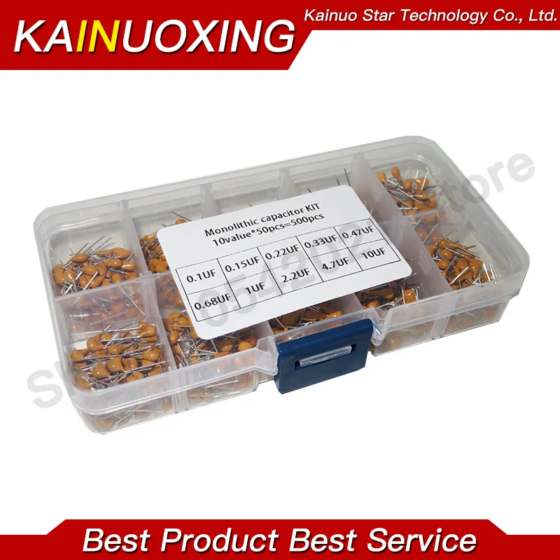 

500PCS/lot Multilayer Ceramic Capacitor Assortment Kit 10Values*50PCS 0.1uF-10uF(104~106) 50V Ceramic Capacitors Set pack