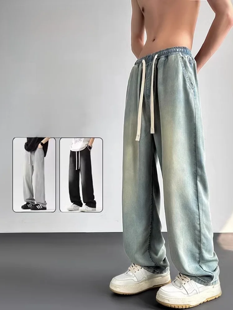 

Retro Waed Men's Jeans Summer American High Street Trend Loose Straight Leg Cotton Polyester Blend Wear Resistant Stretch