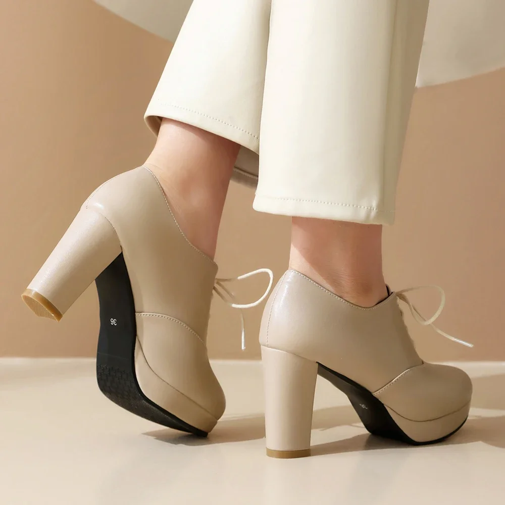 2024 Best-seller New Round Toe Platform High Heeled Woman Lace Up Shoes Derby Oxford Pumps Women Shoes Heels image 4