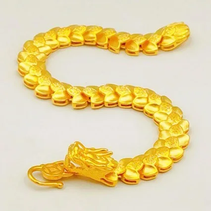 9999 24K real gold hollow M-button men's bracelet cylindrical dragon head scale gold bracelet men's gold jewelry bracelet