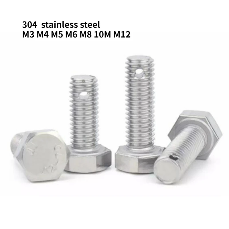5/10/20/50pcs 304 Stainless Steel Hexagonal Tail Perforated Screw M3 M4 M5 M6 M8 10M M12 Shaft with Hole Bolt GB31.1