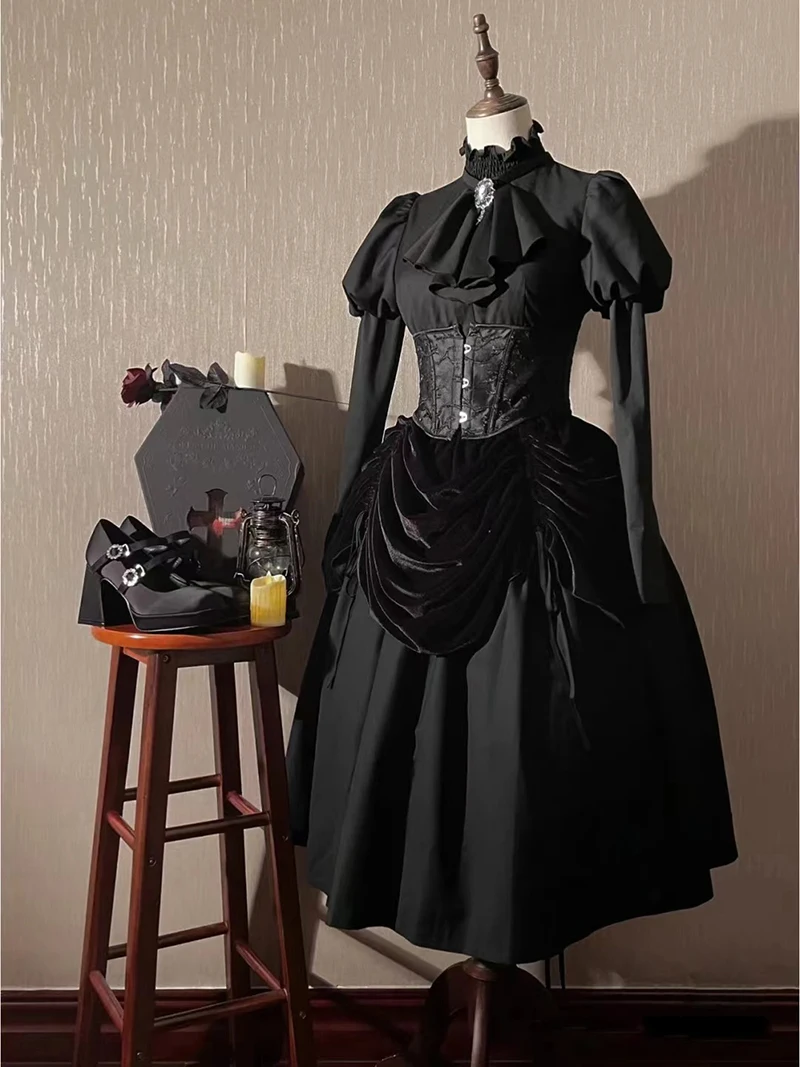 Sweet Halter Neck Lolita JSK Corset Mini Party Short Corset Gothic Cosplay Dark Corset Underbust Waist Bandage Bustier