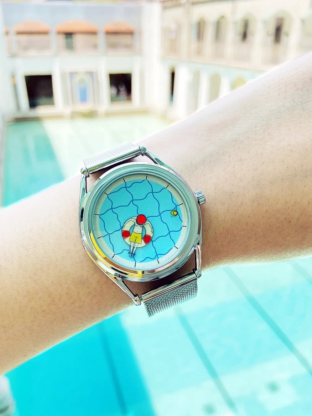 Swimming Pool Leisure Time Creative Design Watch-Simple Gift Swimming Pointer Neutral Metal Leather Strap