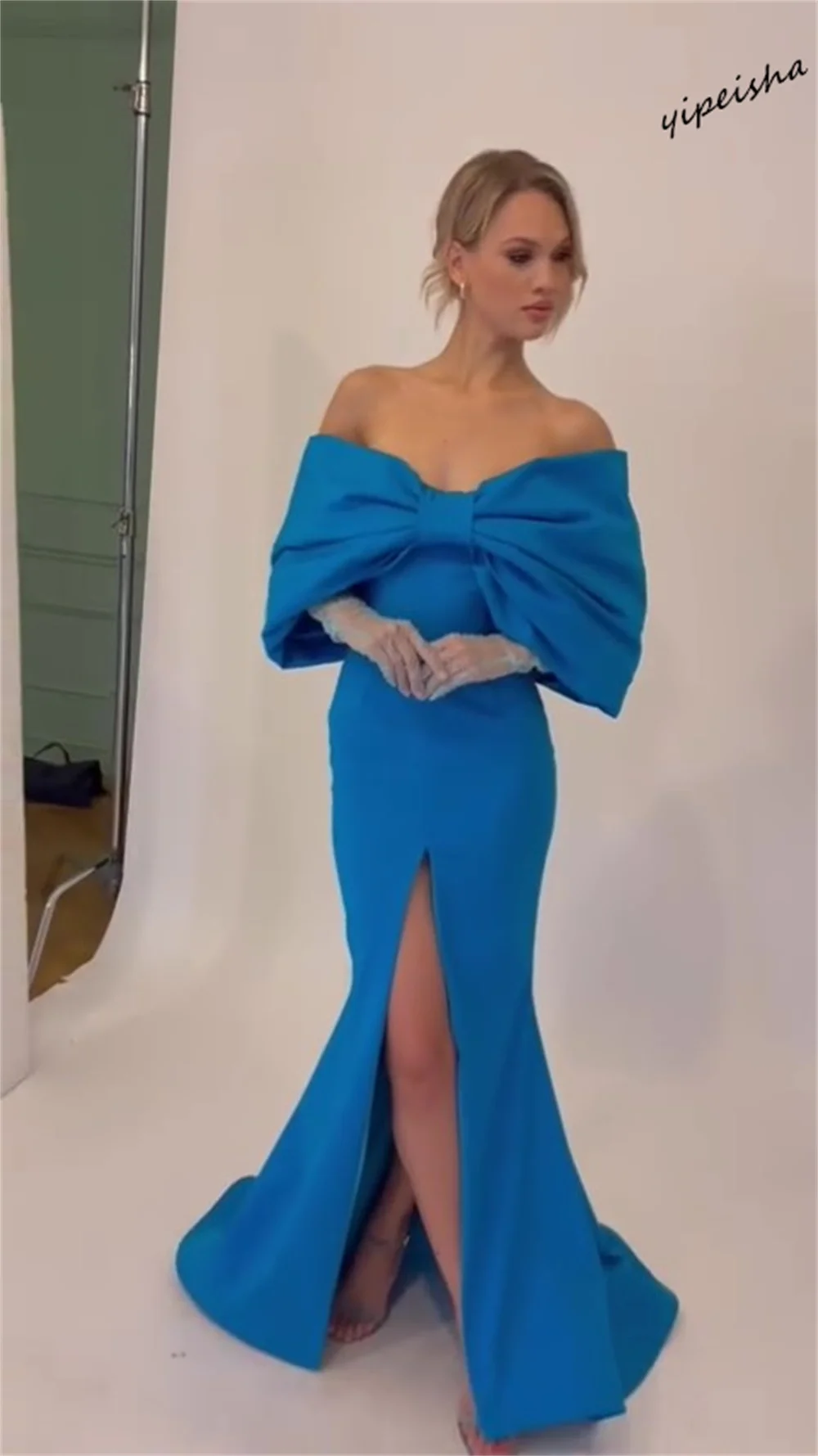 Yipeisha Prom Dress Eenvoudige Off-The-Shoulder Zeemeermin Vloer Lengte Avondjurken Strikken Satijn Aangepaste Jurken