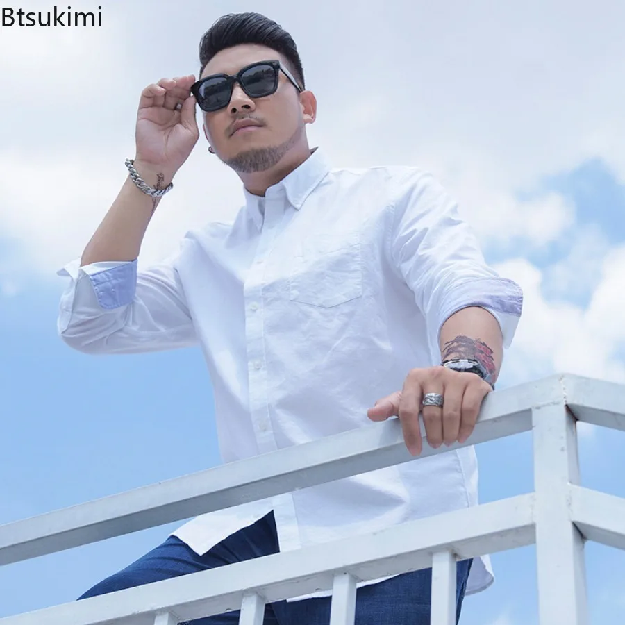 2026 Men's Pure Cotton Business Social Dress Shirts Solid Classic Single Breasted Formal Shirts Casual Shirt Coat Oversized 10XL