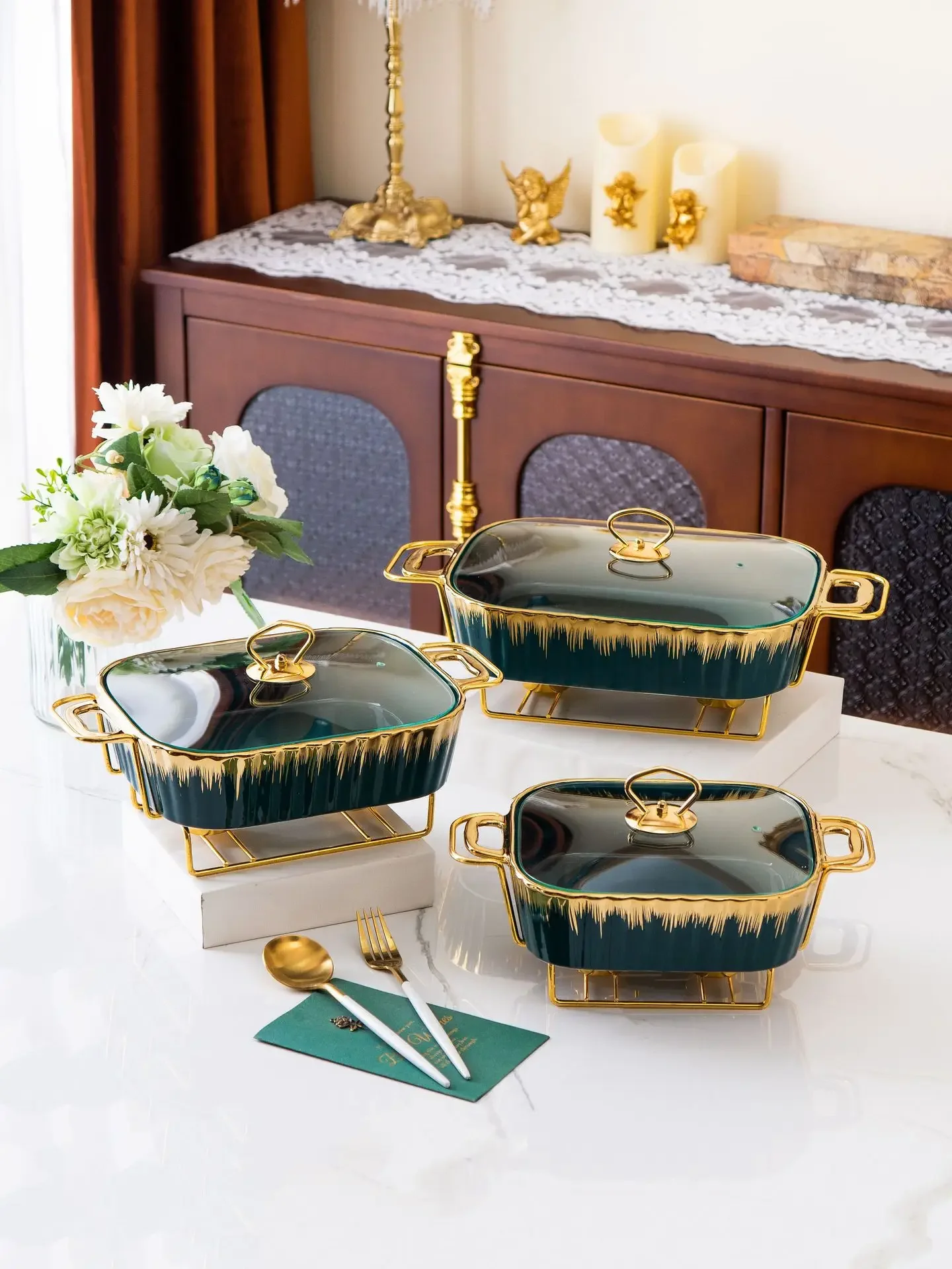 

11-дюймовый прямоугольный керамический поднос для выпечки, посуда с подогревом света, огонь, сухая кастрюля для супа, запеканка, креативная подставка для кастрюли Z3O3S4