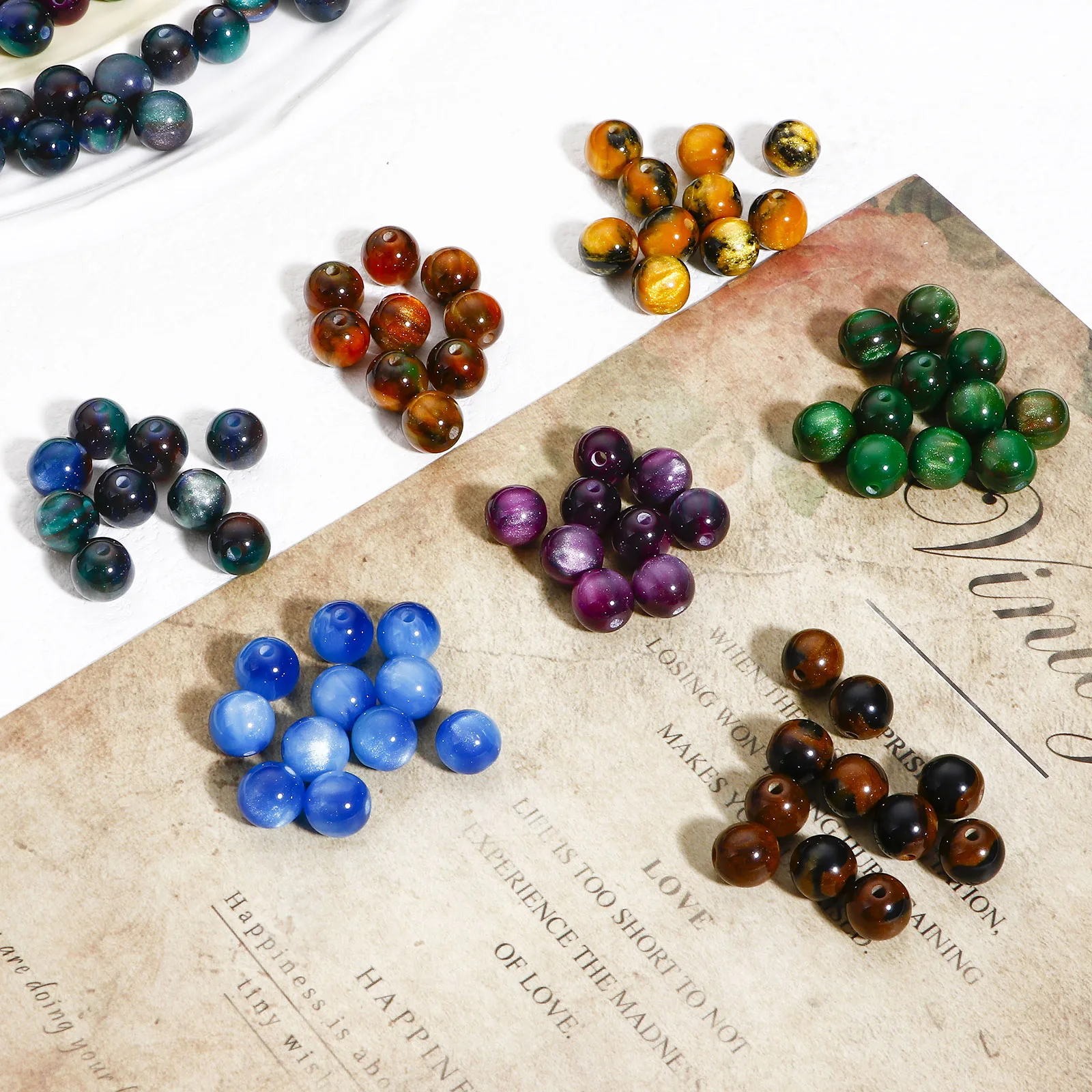 New 100 PCs 8mm Acrylic Beads Multicolor Round Watercolor Mermaid Bead For Jewelry Making Bracelet DIY Charm Hole: Approx 1.5mm image 4