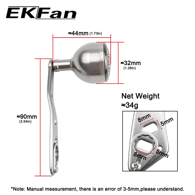 EKFan 90MM Alloy Handle Knob for Dawa Shmano Bastcast Reels 8x5MM 7X4MM holes