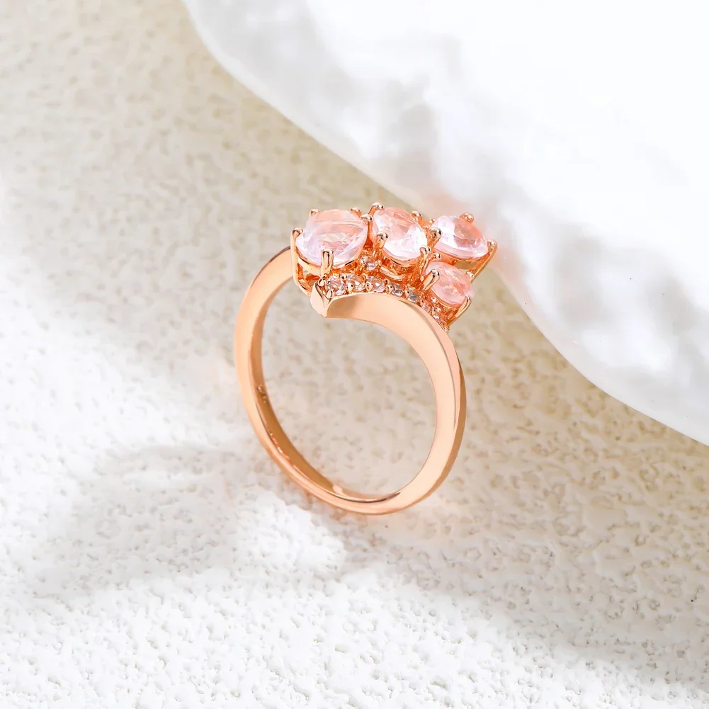 GZ ZONGFA Natural 1.64ct Pink Quarte Ring for Women 100% 925 Sterling Silver 14K Rose Plated Fine Jewelry Party Gifts