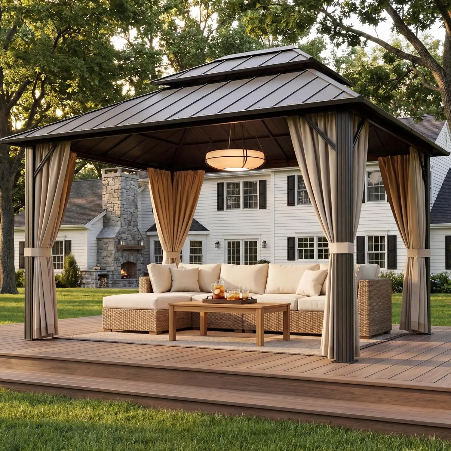 

10' x 12' Metal Hardtop Gazebo,Aluminum Outdoor Deck Gazebo with Mosquito Netting&Curtains, Permanent Pavilion with, Custom