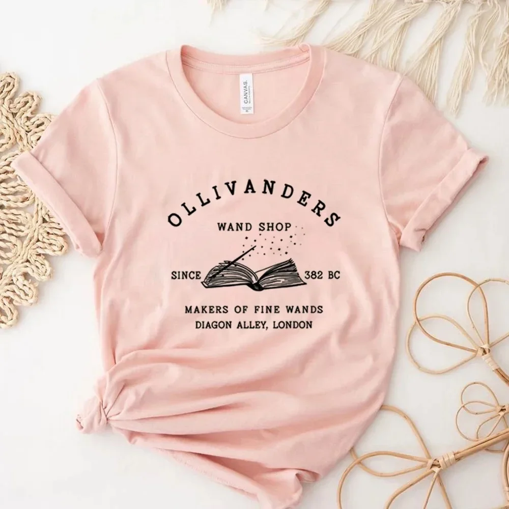 100% Cotton T Shirt Unisex Tops Ollivanders Wand Shop T-Shirt Wizard Book Shop HP Shirts Book Nerd Aesthetic Clothes Magic Tee