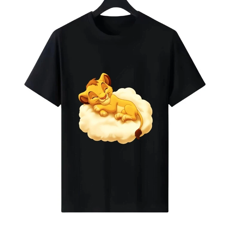 

Disney Король Лев узор женщина черный элемент одежда для родителей и детей топ женская дешевая футболка с короткими рукавами мужские блузки