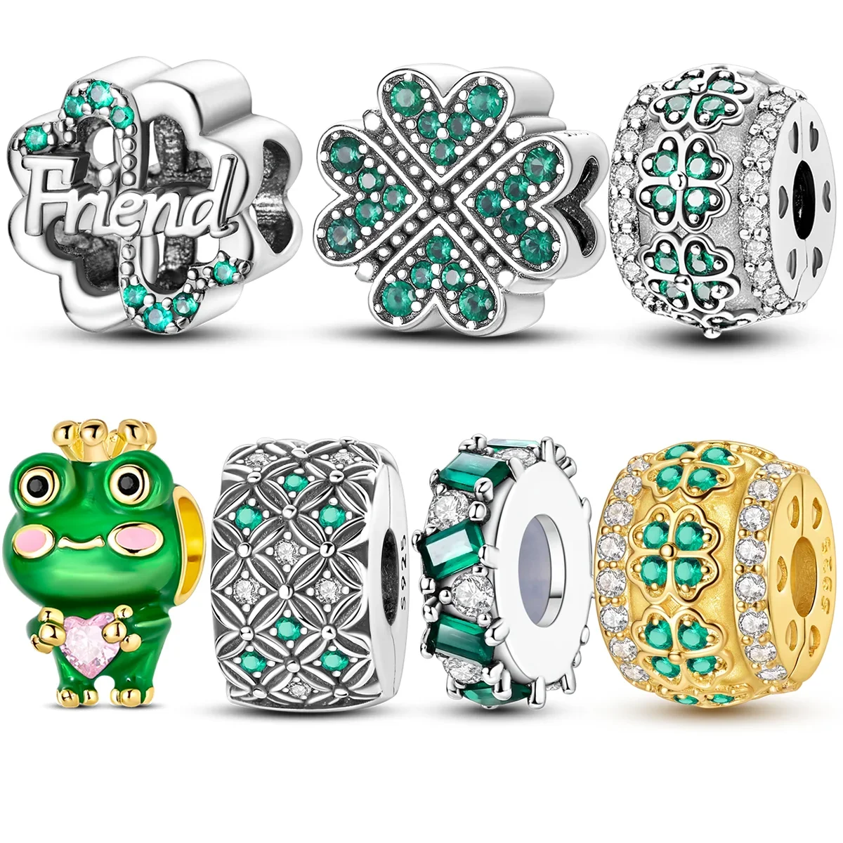 Original 925 Sterling Silver Charms Bead CZ Zircon Green Frog Clover Tree of Life Pendant Gift Fit Bracelet Jewelry DIY Marking