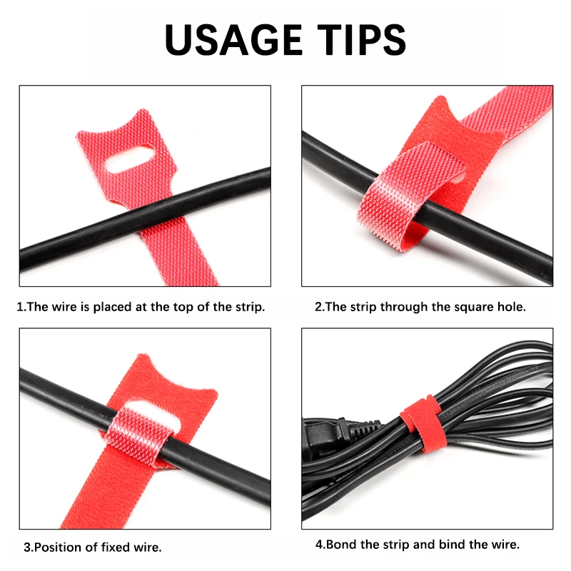 100Pcs Multi-Colour T-Type Cable Ties Reusable Fastening Bundle Hook and Loop Tape Wire Tie Adjustable Cable Strap Organizer Tie