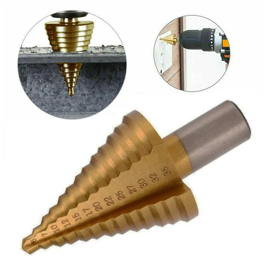 Tool Step Drill Bit 13 Steps 5-35mm High Speed Steel Cutter Hole Cutter Two-fluted Cone Drill DIY Gold Step Drill Bit