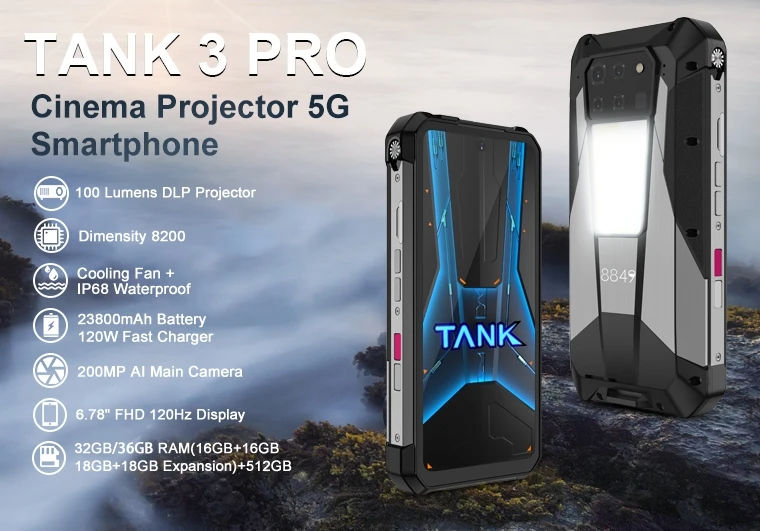 8849 Tank 3 Pro وحدة المعالجة المركزية الأبعاد 8200 120 هرتز 23800 مللي أمبير بطارية كبيرة جدًا ثلاثة هاتف ذكي مقاوم 16/18 جيجا بايت رام 512 جيجا بايت