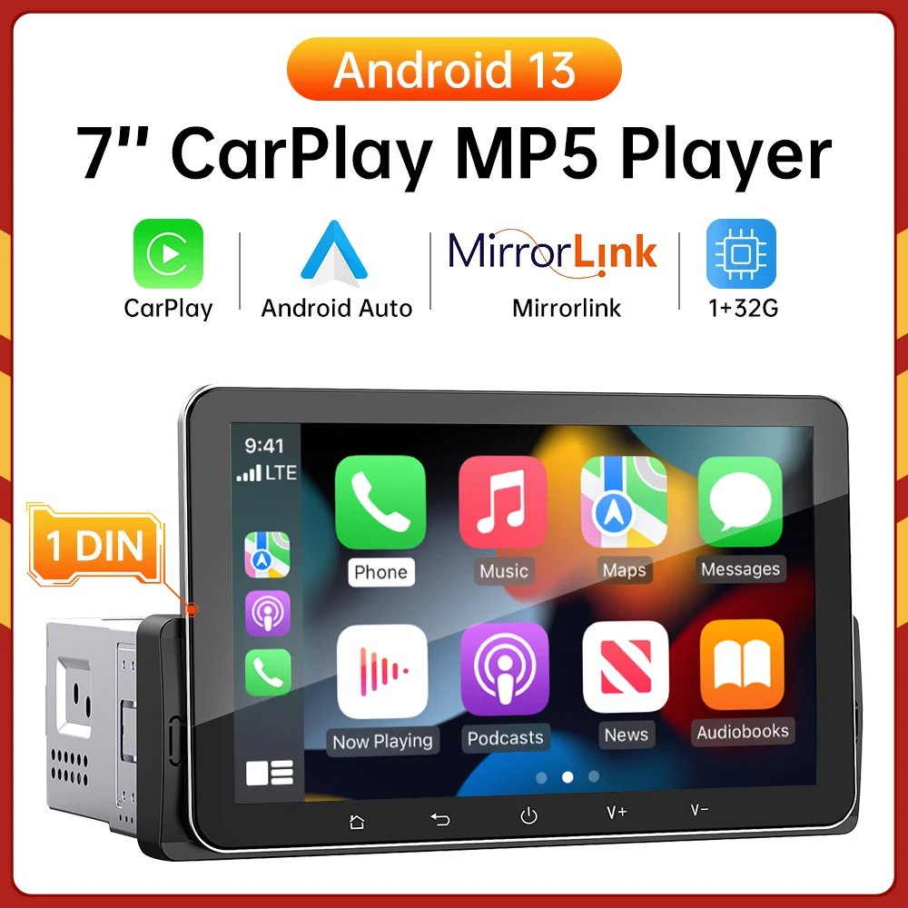 1din 7 ''lps Bildschirm Carplay MP5-Player Android13 WiFi 1g 32g Autoradio Carplay Android Auto