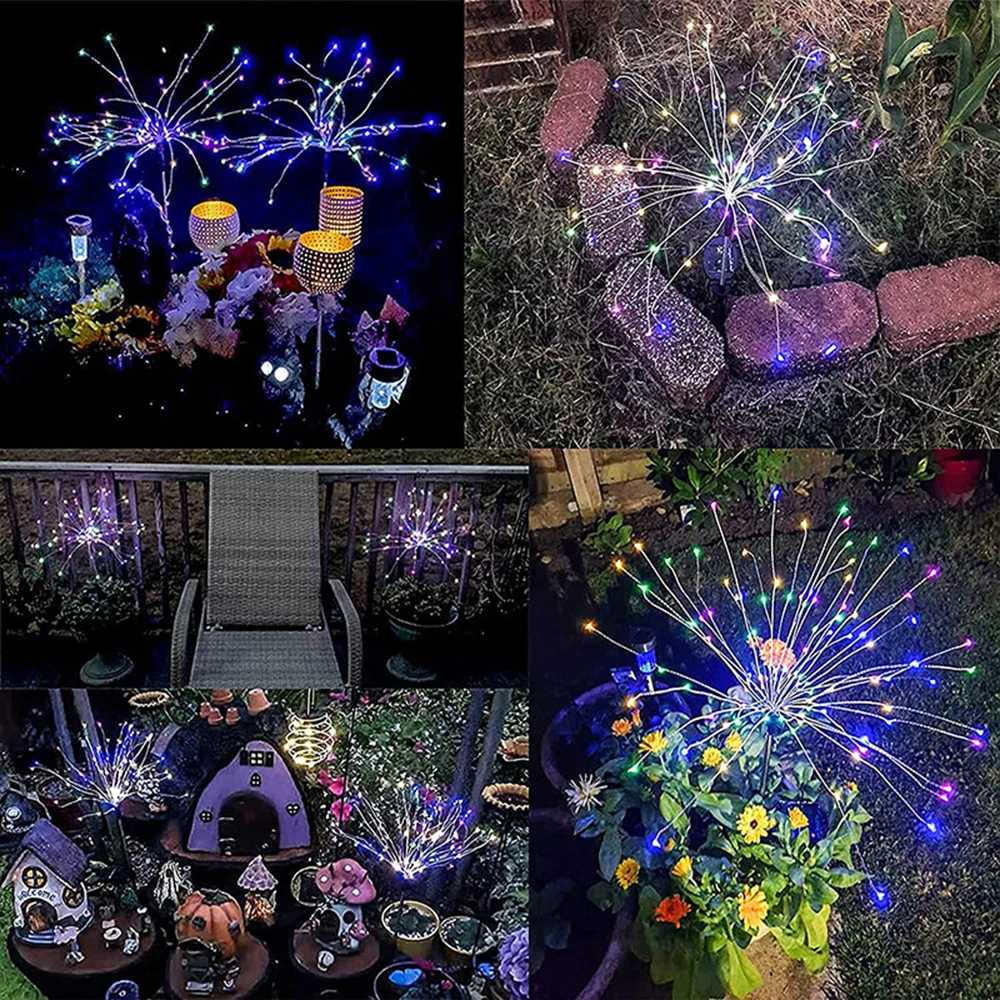 Solar Firework Light Grass Globe Dandelion 90/120/150/200 LED Fireworks Lamp for Garden Lawn Landscape Holiday Christmas Lights