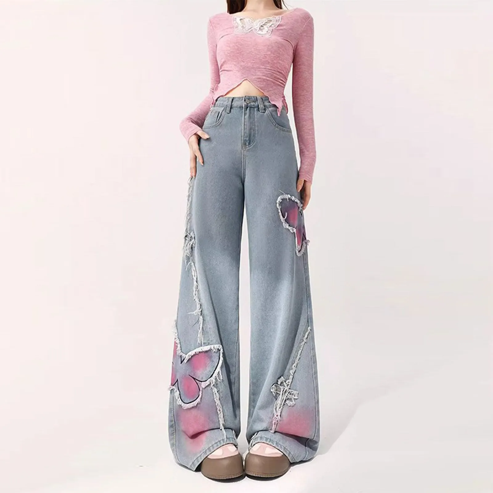 Women'S Jeans Pants Wide-Leg Pants Spring And Autumn Dress In Big Wide Leg Mopping Pants Women'S Loose Straight Trousers