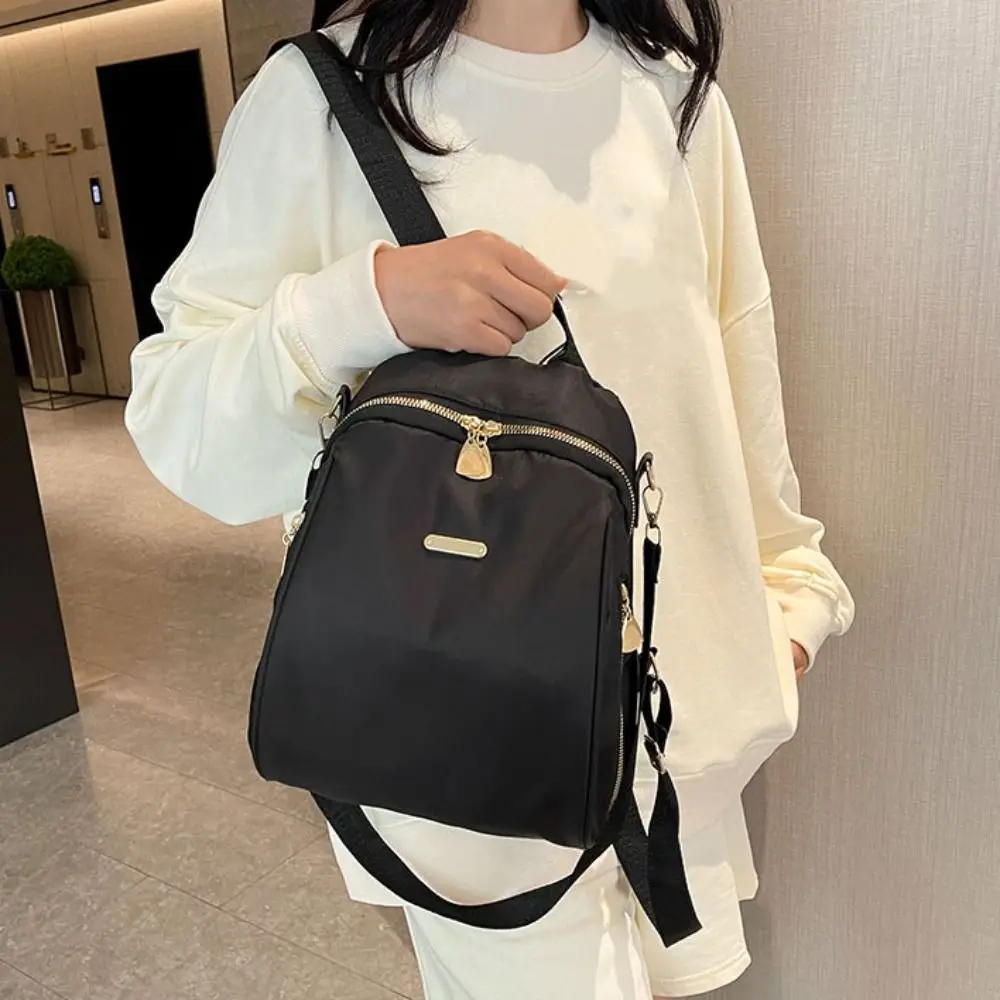 Solid Color Multi-functional Nylon Backpack Small Simple Black Shoulder Bag Travel Handbag Retro Backpack Lady