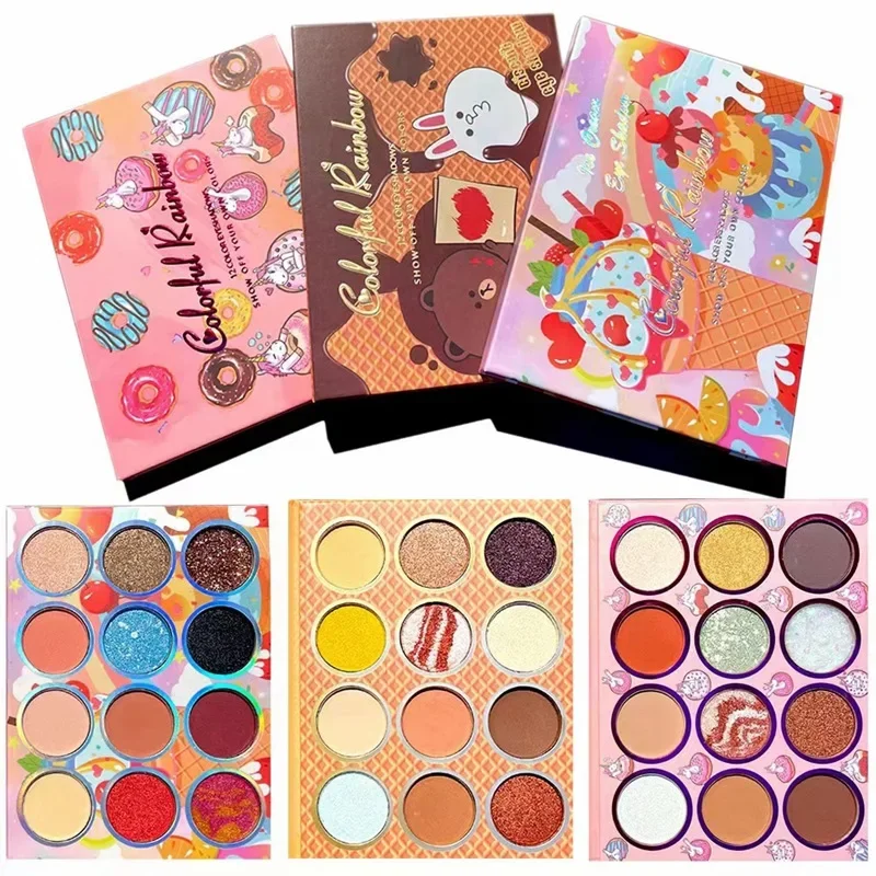 Paleta de sombras de ojos, 12 colores, brillo mate, polvo brillante, lentejuelas, maquillaje de escenario, paleta Cos, Gliter para ojos