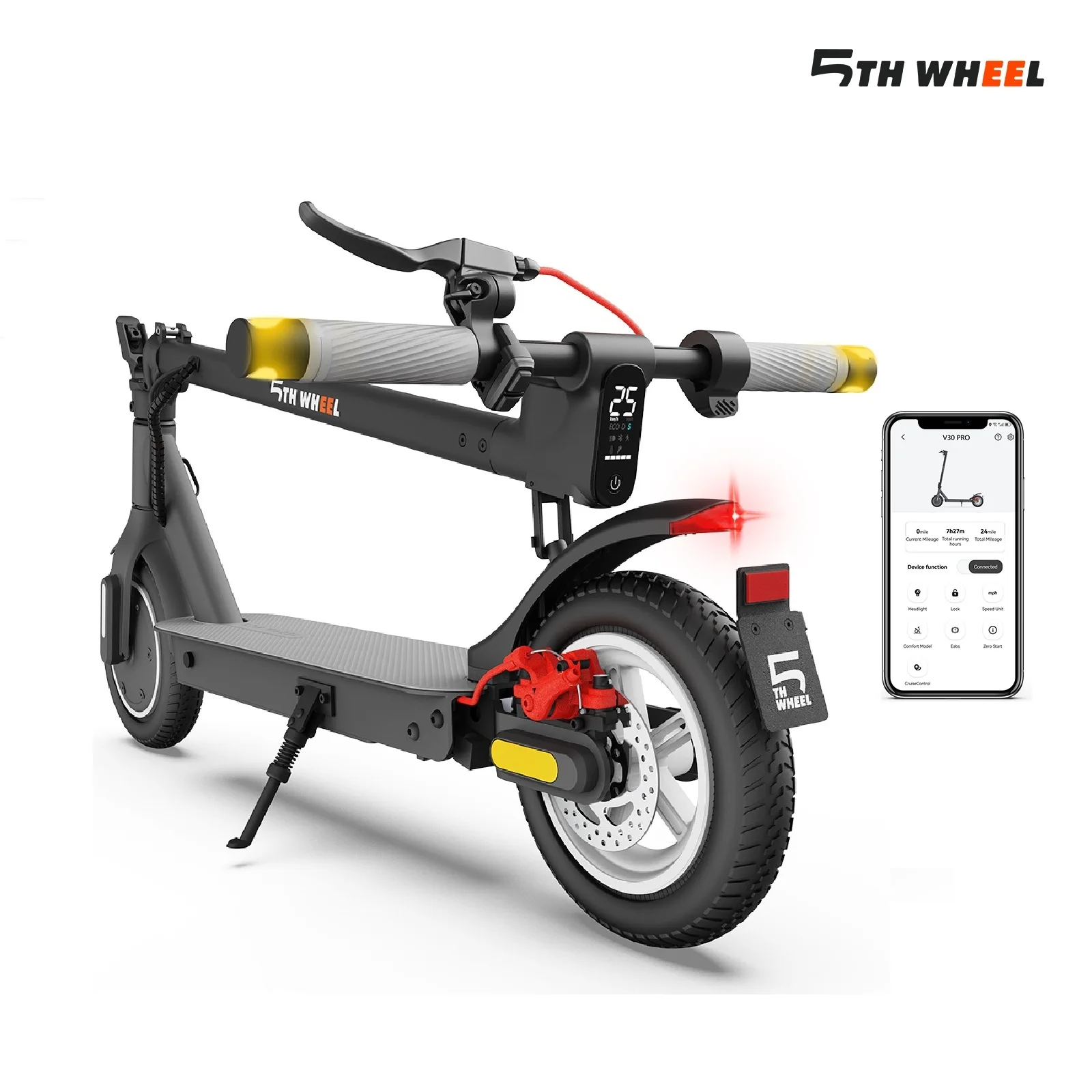 Image of 5TH WHEEL Elektroroller für Erwachsene, 350W Motor, 36V Akku, 10" Wabenreifen, 32km Reichweite, App-Steuerung, 120kg Nutzlast, Pendler-E-Scooter